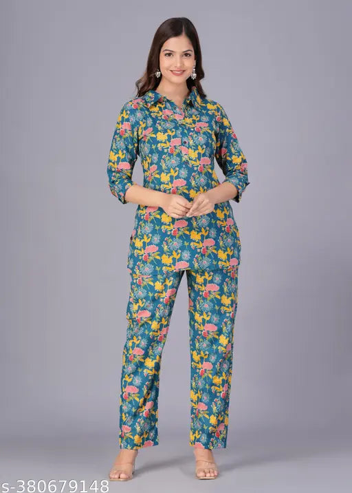 Cotton coord set, three-quarter sleeves nightsuit for women, comfortable sleepwear in various sizes (M, L, XL, XXL)
