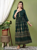 Green rayon kurti with printed combo, three-quarter sleeve length for women, India origin