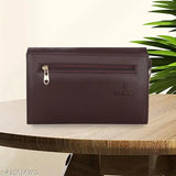 Brown leather purse with zip closure and card slots, sleek design
