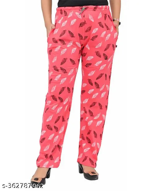 Red printed cotton lounge pants, women's wear