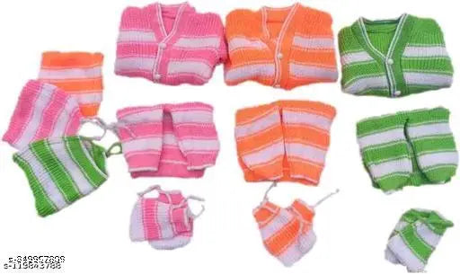 Wool striped newborn sweater combo (3 pieces: sweater, payjama, cap & booties) - Indian-made