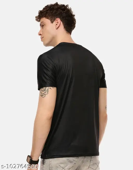 Classic Time Printed Men's Black Polyester Short Sleeve T-Shirt with Clock Print, country of origin: India