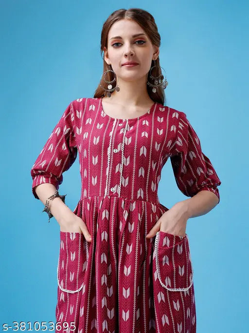 Striped embroidered cotton kurta in Chikankari style, daily wear for women under 199 INR
