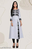 Grey cotton printed kurti, three-quarter sleeves, solid combo. Ideal for parties or outings, made in India