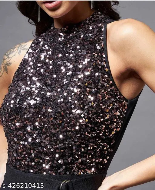 Embroidered net lycra sleeveless women's jumpsuit, latest fashion for S-XXXL sizes from India
