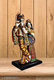 Antique resin Radha Krishna idol playing flute (15x10x29 cm), perfect for home temple decorative showpiece