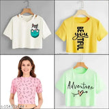 PINK SCRIPT printed cotton blend crop t-shirts (pack of four) - trendy casual wear for women, boost your style this season