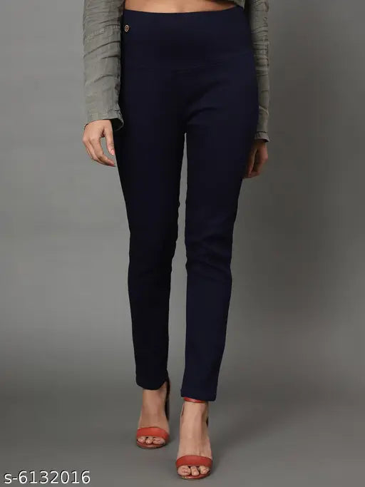 Denim jeggings pack of 2, royal blue and navy blue, skinny fit high waist stretchable elastic ankle length for women