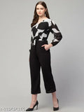 Printed Georgette jumpsuits for women, long sleeves, size S-XL on model