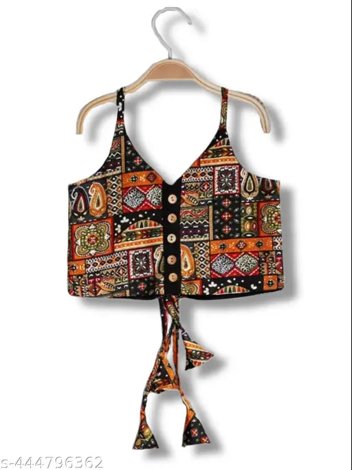 Girls stylish ethnic rayon lehenga set with satin dupatta, sleeveless embroidered top, various sizes available from 1-2 years to 7-8 years, Indian origin