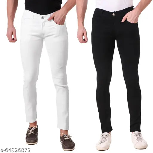 Men's black & white denim combo jeans (pack of 2) - high-quality stretchable regular fit from LOTUS FASHION
