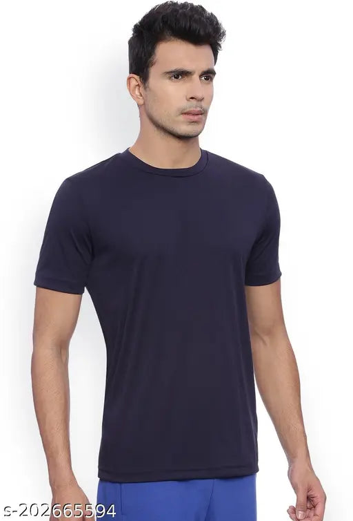 Solid men's cotton blend round neck half sleeve t-shirt, regular fit in multiple sizes for everyday wear