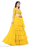 Exclusive designer ruffle embroidered satin lehenga set in net dupatta, three-quarter sleeves, for girls & kids (3-16 years), Indian origin