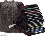 Solid leather wallet with 9 slots for men and women, 2 money pockets, zipper coin purse, 14 card capacity. Made of genuine Indian leather