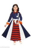 Children's party wear frock with blue and white colors, cotton material. Comes in various sizes for kids aged 2-12 years. Designer outfit for a special occasion