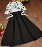 New black crepe collar neck floral print maxi dress for girls, high-quality designer party wear