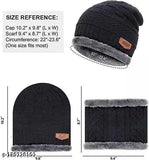 3 black color unisex woolen cap and neck winter protection scarf