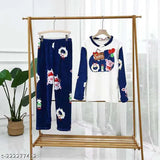 Pink wool printed long sleeves regular nightsuit for girls - Soft, cozy winter wear with floral print