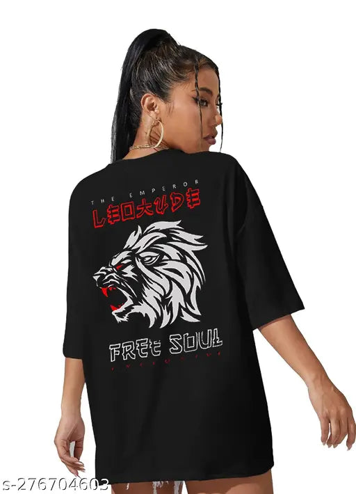 Oversized printed half sleeve women's cottonblend t-shirt