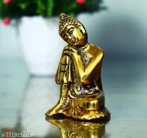 Golden Buddha decoration figurine, meditation focus piece, home office ornament