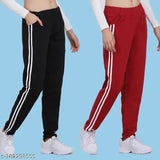 Athletic tracksuit set, womens' casual leisure wear, red and black sweatpants jogger pants, elastic waistband drawstring, zippered pockets, cotton material