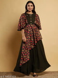 Printed rayon anarkali kurta, long sleeves, waist length