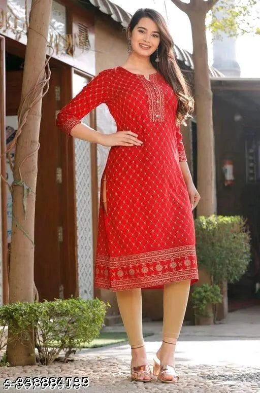 Red straight kurta for women