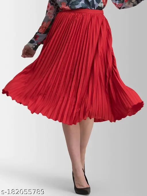 Red tulle midi skirt with flared hem