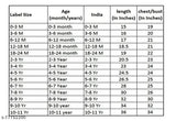 Silver and khaki baby girls frock dress size chart