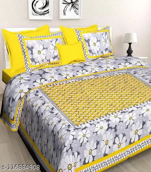 Yellow and grey bedding set, 2 bedsheets and 4 pillow covers