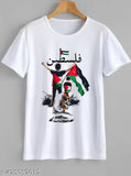 Red polyester Free Palestine t-shirt with printed design, short sleeves