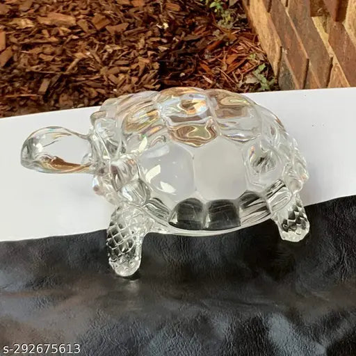 Clear glass Crystal Tortoise showpiece for luck, success, prosperity, and wish fulfillment - Indian Feng Shui decor