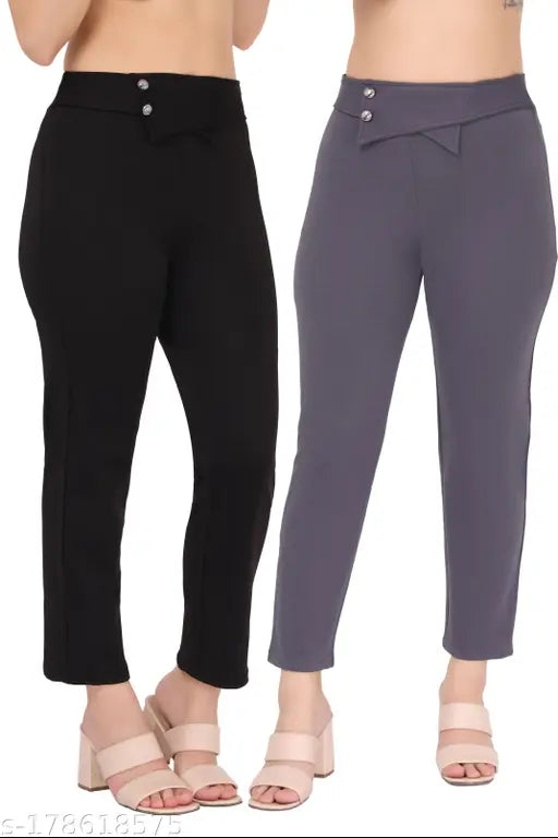 Poly blend trousers pack of 2, women's & girls comfy trousers, solid net, Indian origin, versatile style essential