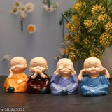 Mini Buddha Monk set of 4 (India), decorative statues for living room, bookshelf, tabletop, car dashboard, office desk