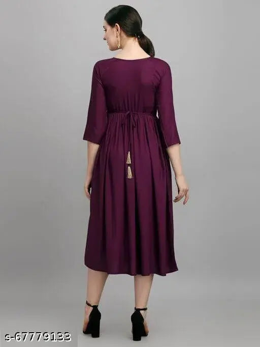 Purple embroidery long kurta for women's festive wear