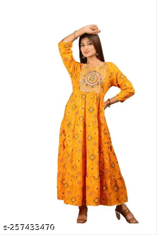 Yellow embroidered tiered dress women's fashion