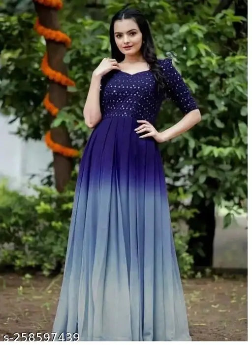 Embroidered tie-dye maxi gown in Georgette Net, Indian ethnic wear for women in sizes S, M, L, XL, XXL, XXXL