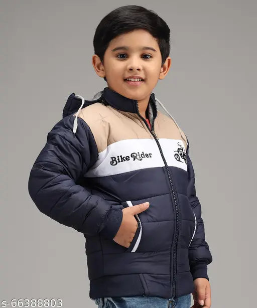 Blue and tan zippered full-sleeve hoodie with cap pullover, winter wear for children, kids jacket, gender-neutral