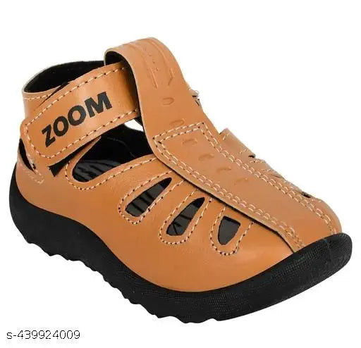 Orange children's sandals with black straps