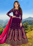 Embroidered nylon taffeta long gown with dupatta, Indian bridal wear in size M/L/XL/XXL/XXXL