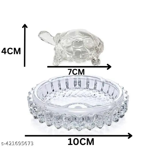 Glass crystal turtle tortoise figurine for Feng Shui & Vastu decor, 12 cm diameter, Indian origin