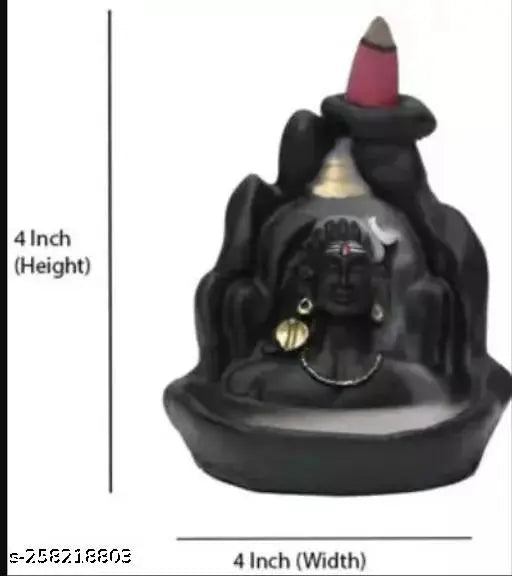 Black handcrafted Adiyogi BackFlow scented cone fountain, poly resin sculpture with 21 cones, ideal for home decor or gifts