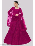White embroidered net lehenga choli with intricate patterns, free size for women's wedding wear