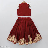 Embroidered cotton silk lehenga cholis for girls, sleeveless, taffeta silk. Girls' traditional Indian attire, stitched net, various sizes available (2-3yrs - 7-8yrs)