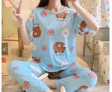 Black printed polycotton women's night suit set, pack of 2 - contemporary design, comfortable and stylish sleepwear