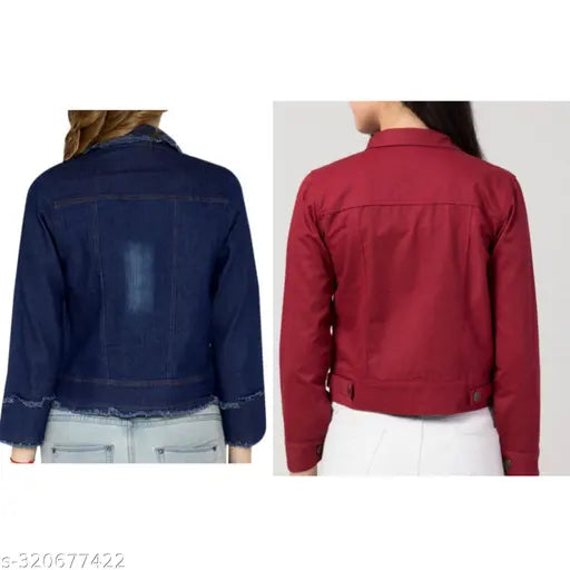 Blue denim jacket, red denim jacket with light wash for girls or kids