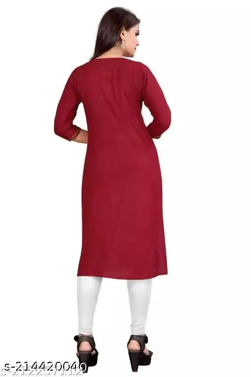 Rayon kurti under 300, solid-colored traditional Indian three-quarter sleeve top for women