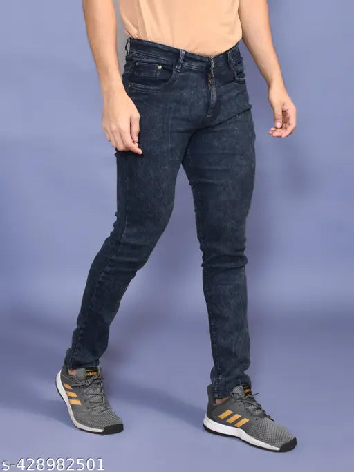 Stylish denim men's jeans - solid color, crafted from cotton for regular fit and comfort. Size options available from 28in-42in (India)