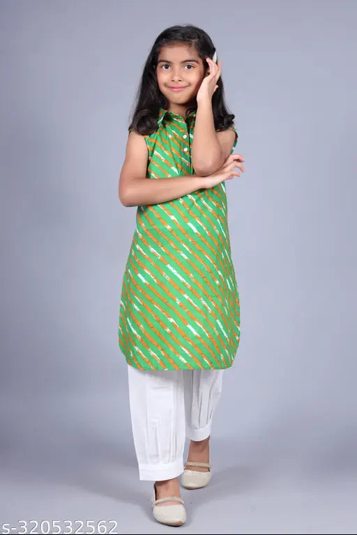 Misbis girls cotton printed kurta and pants set, white with frilled hem and spread collar, ideal for parties or weddings, Indian party wear for girls aged 3-4 years