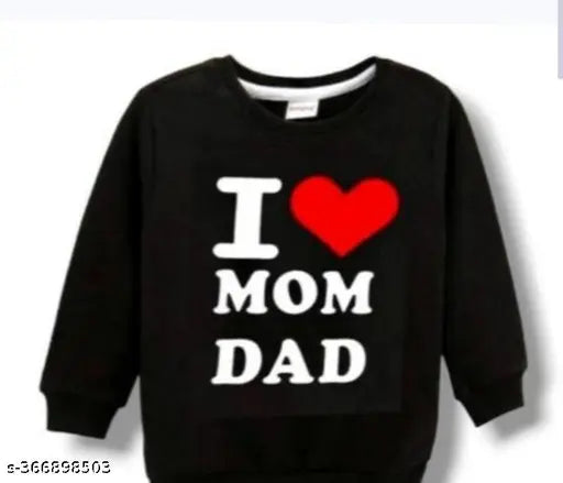 Black wool i love mom dad sweetshirt, printed multi-color for toddlers, aged 0-7 years